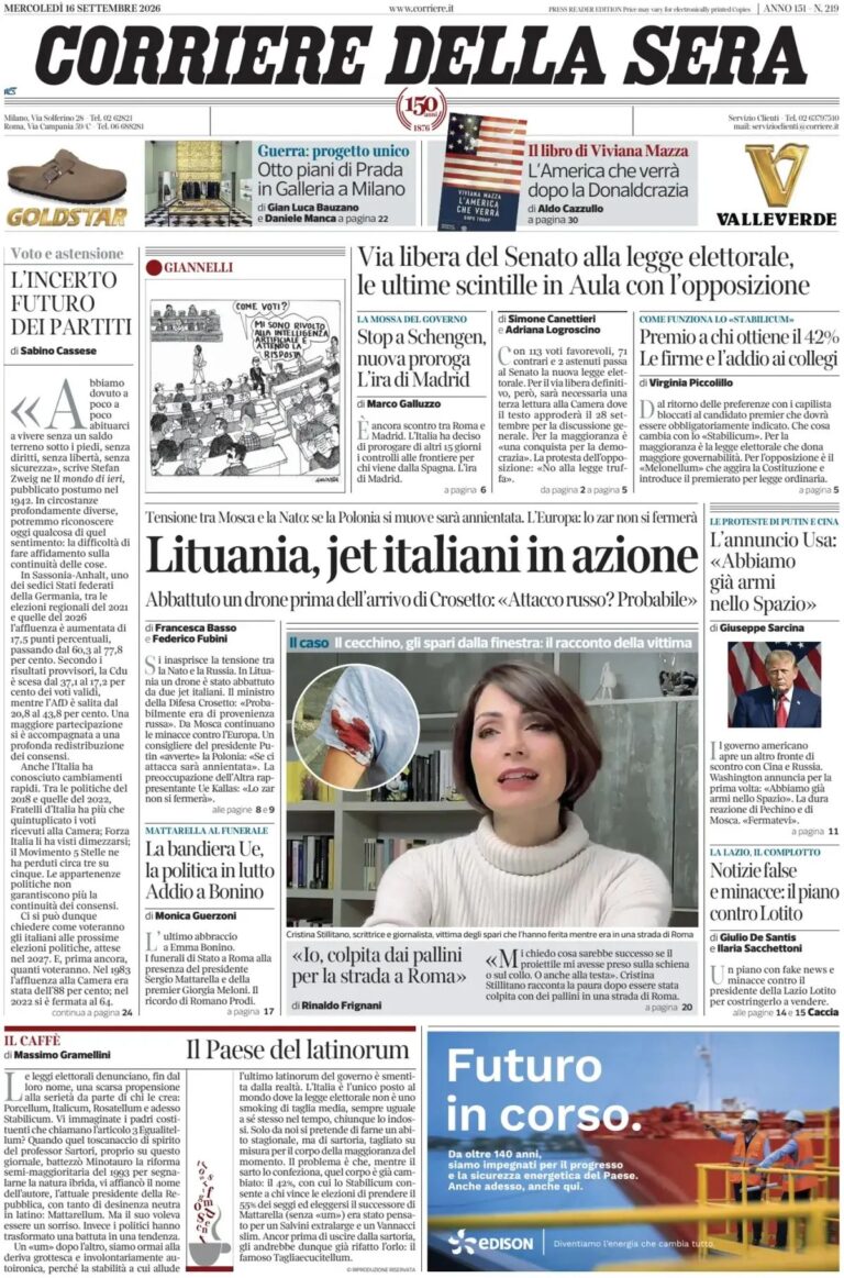 Prima pagina Corriere della Sera
