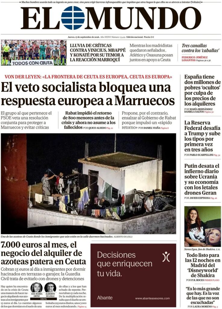 Prima pagina El Mundo 17/09/2026