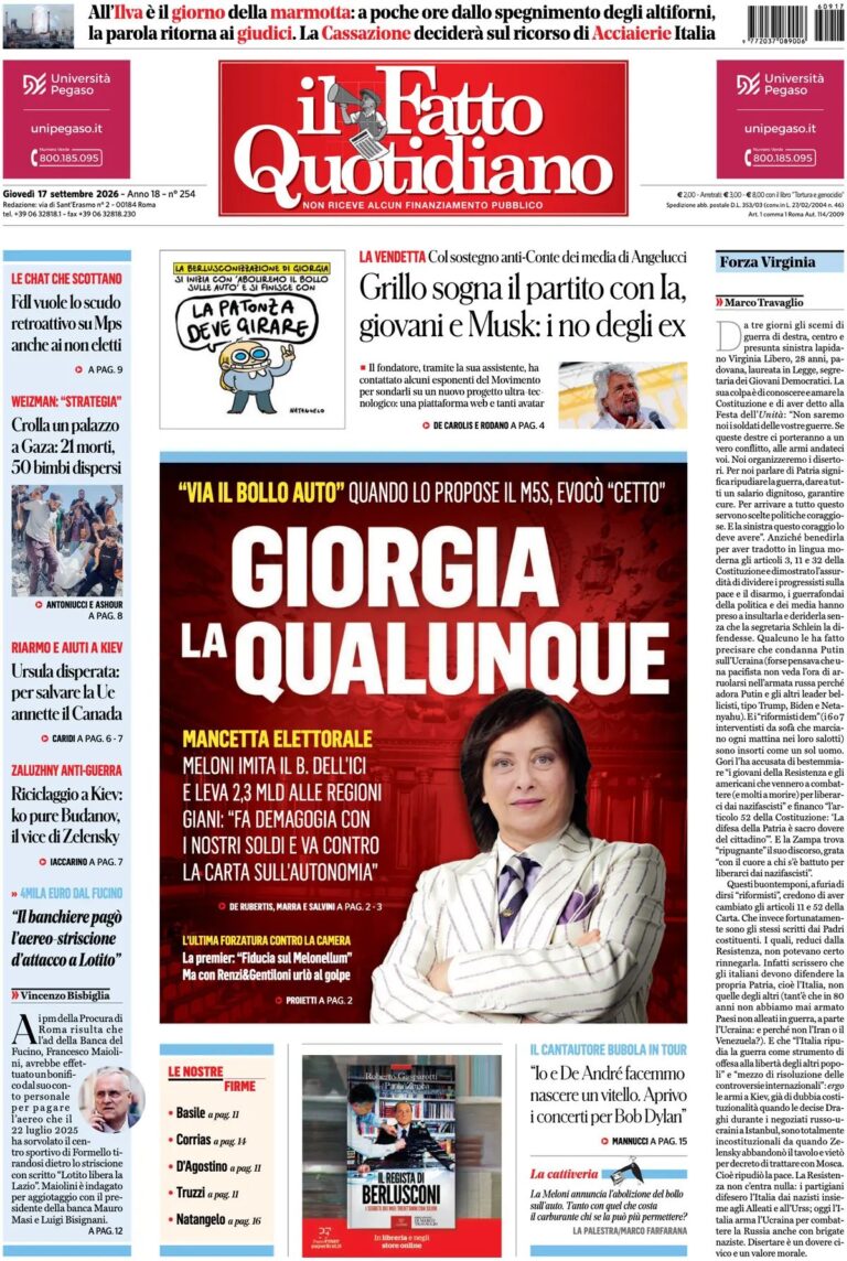 Prima pagina Il Fatto Quotidiano
