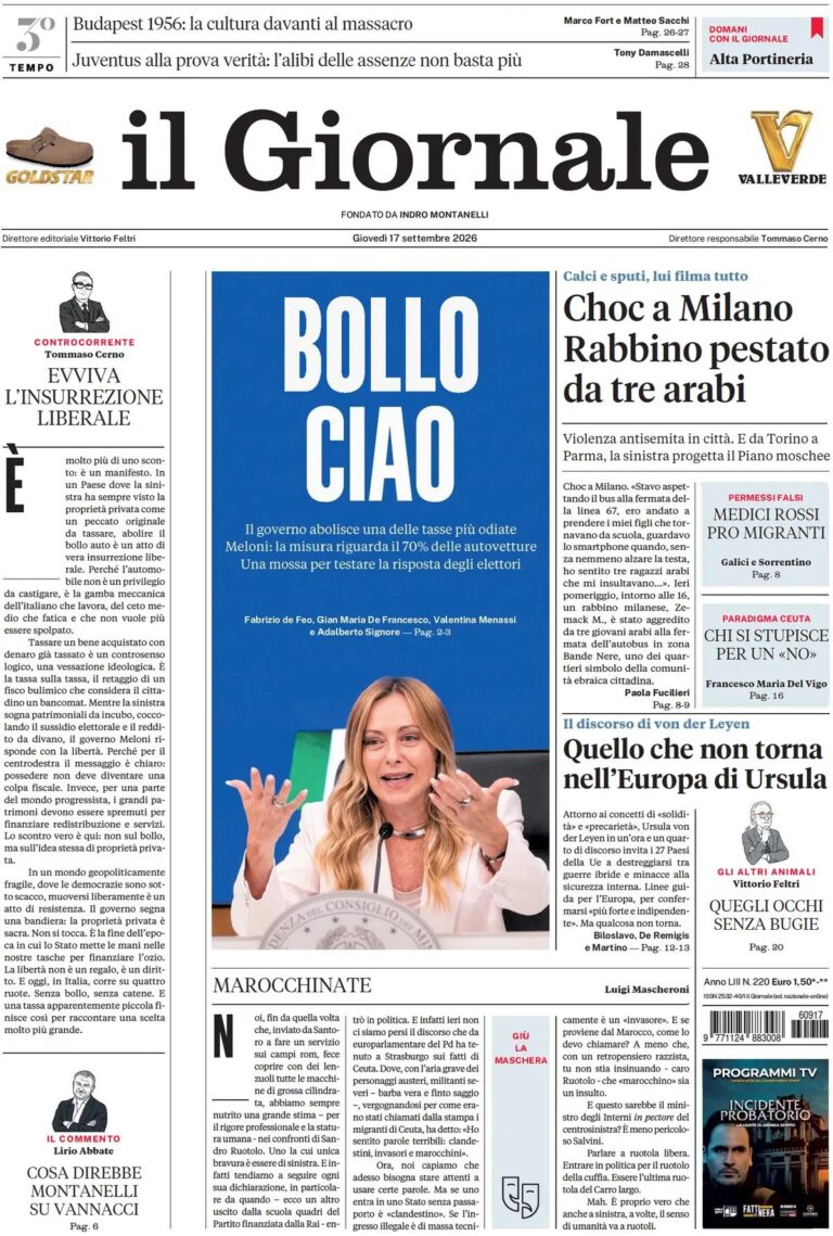 Prima pagina Il Giornale