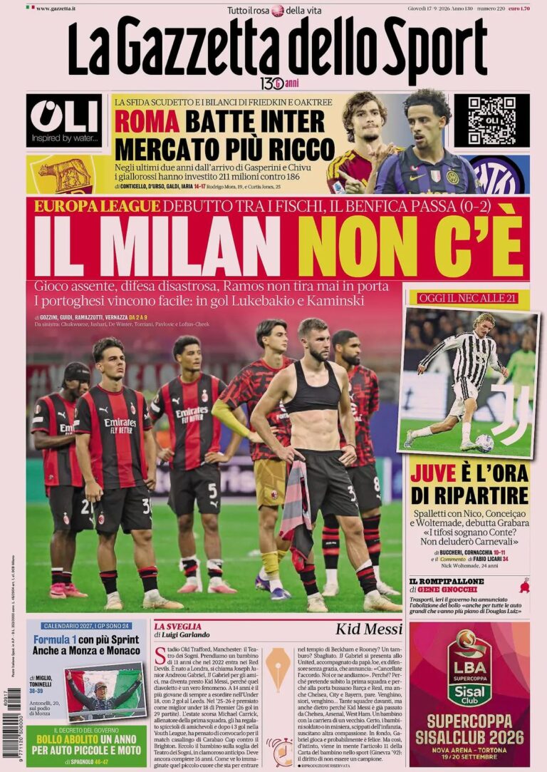 Prima pagina La Gazzetta dello Sport
