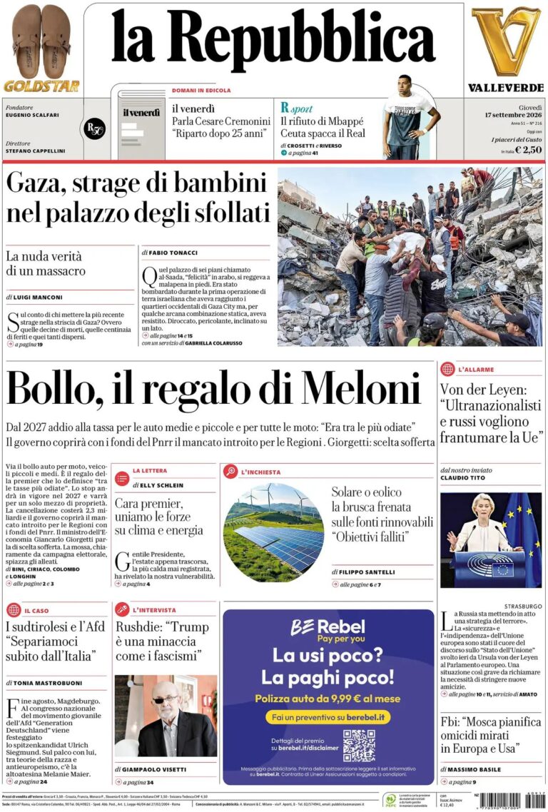 Prima pagina la Repubblica