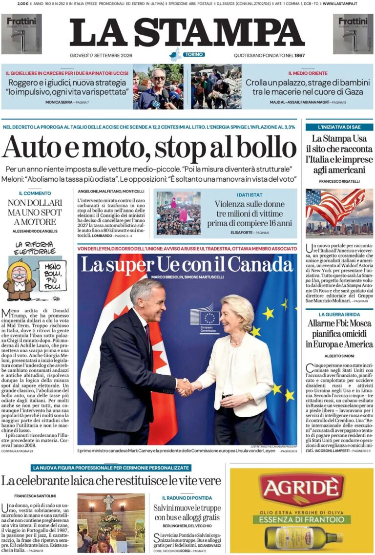 Prima pagina La Stampa
